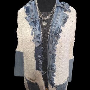 Anna Denim and Cream Textured Cardigan